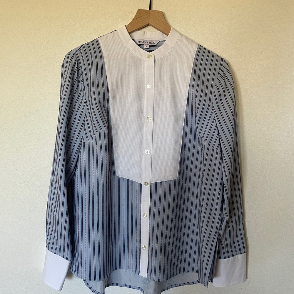 VERONICA BEARD: Naya Button Down Shirt Blue Stripes (8)